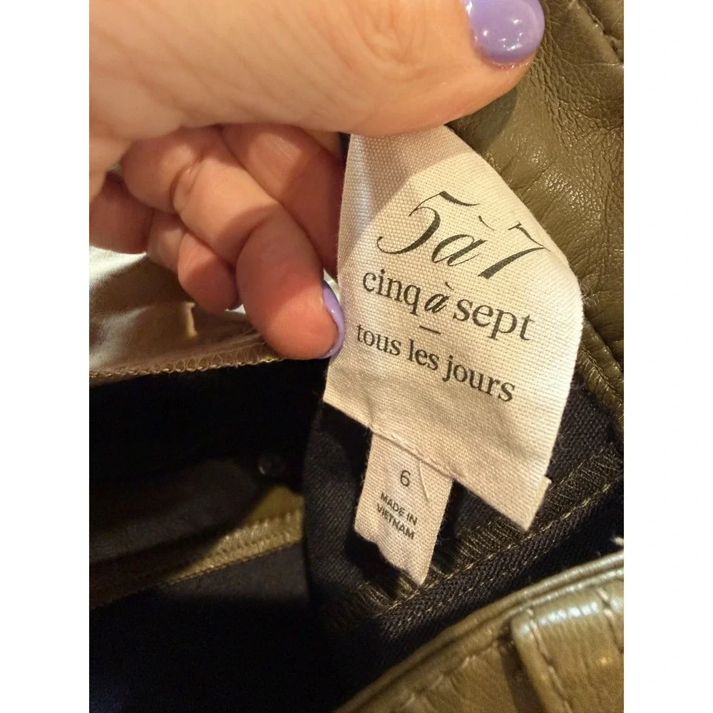 Cinq À Sept Veena Skirt a-line Midi Button Olive  Green Vegan Leather  6 Worn 1x